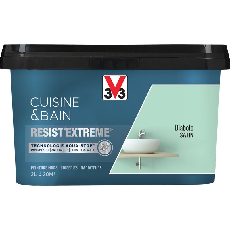 Peinture multi-supports monocouche Cuisine & Bain Resist'Extrême® V33 Diabolo satin 2L