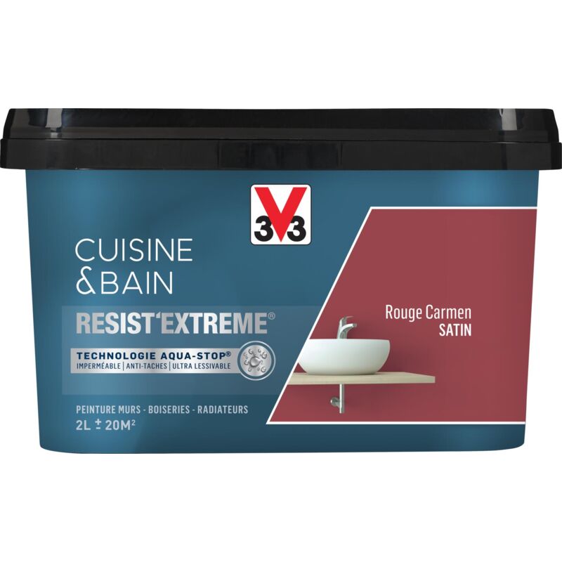 Peinture multi-supports monocouche Cuisine & Bain Resist'Extrême® V33 Rouge Carmen satin 2L