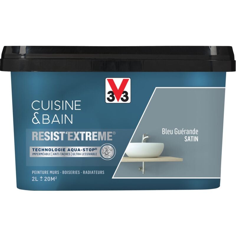 Peinture multi-supports monocouche Cuisine & Bain Resist'Extrême® V33 Bleu Guérande satin 2L