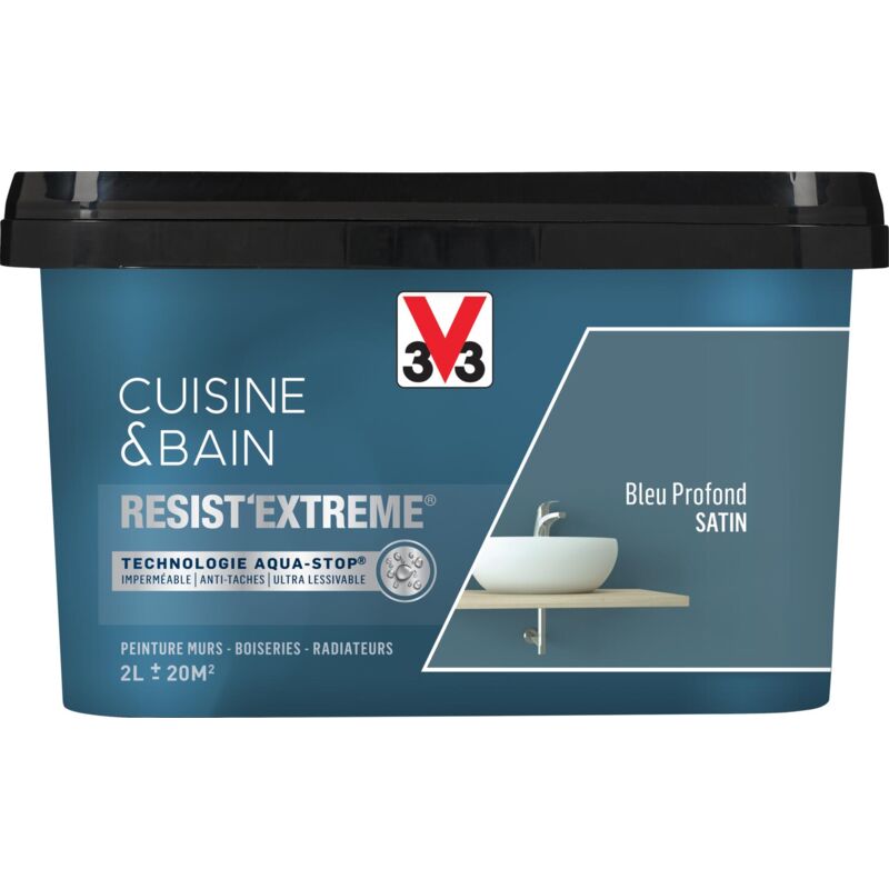 Peinture multi-supports monocouche Cuisine & Bain Resist'Extrême® V33 Bleu Profond satin 2L - Bleu Profond