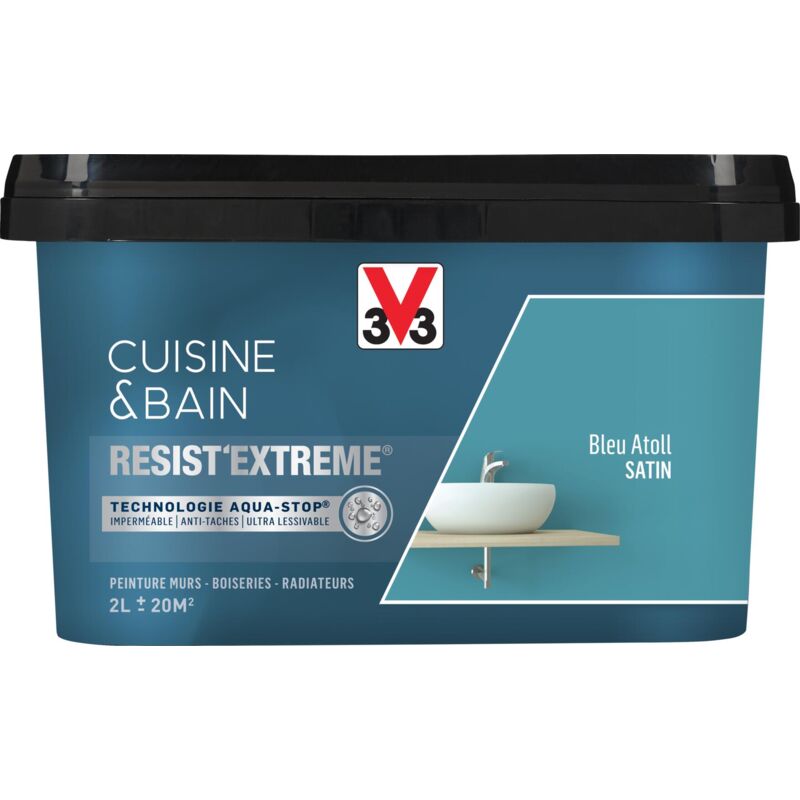 Peinture multi-supports monocouche Cuisine & Bain Resist'Extrême® V33 Bleu Atoll satin 2L