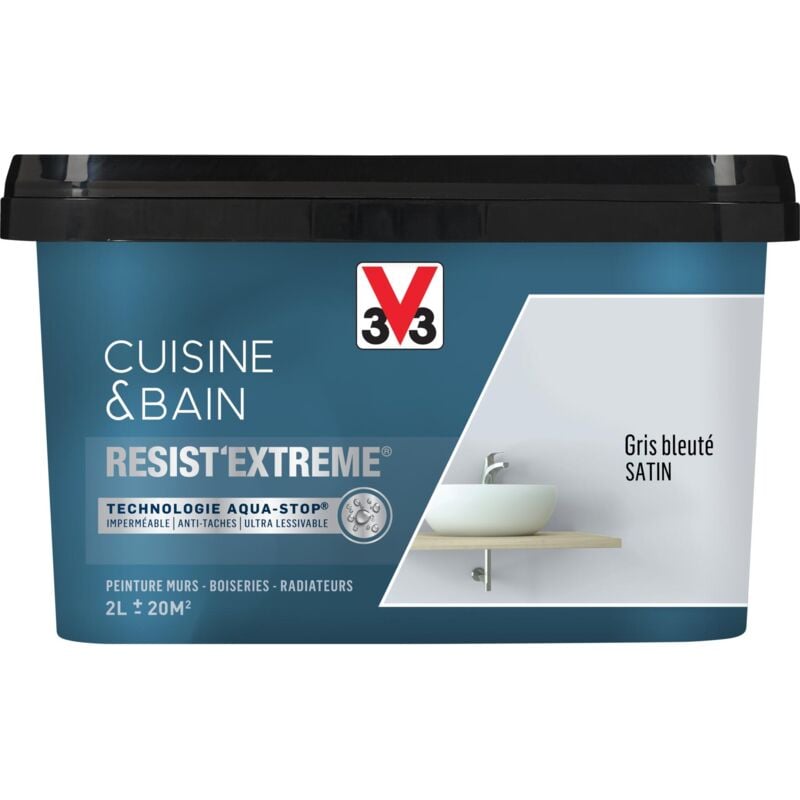 Peinture multi-supports monocouche Cuisine & Bain Resist'Extrême® V33 Gris bleuté satin 2L