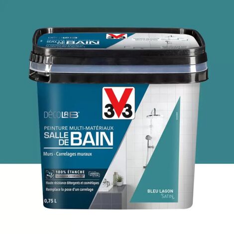 V33 – Peinture étanche multi-matériaux salle de bain – Bleu lagon 0,75 L – Adhère à l'eau et à la condensation – Résiste aux variations de température