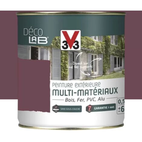 V33 – Peinture extérieure multi-supports satin 0,5 L – Résistante aux chocs et intempéries – Application directe sur bois, fer, PVC, aluminium