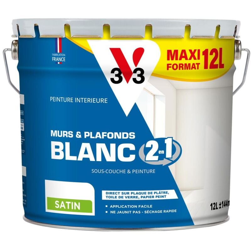 Peinture intérieure Blanc 2 en 1 murs et plafond® V33 Blanc Satin 12L