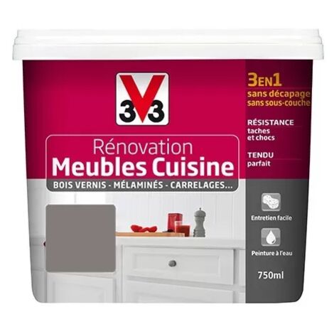 V33 – Peinture meuble cuisine acrylique satin seigle 0,75 L – Résistante aux tâches et chocs – Application sans sous-couche