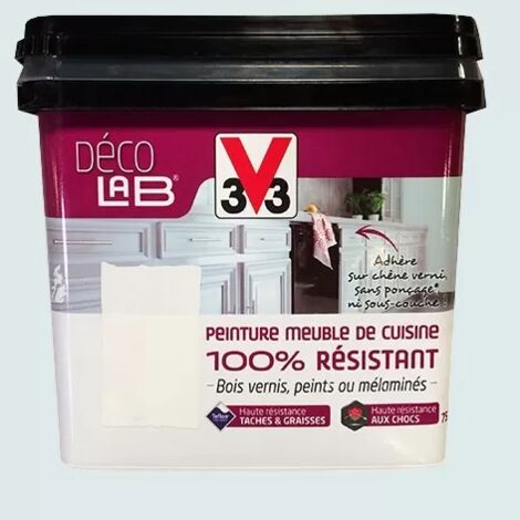 V33 – Peinture meuble de cuisine satin 0,75 L – Résistante sur bois vernis et mélaminés – Application facile pour rénovation