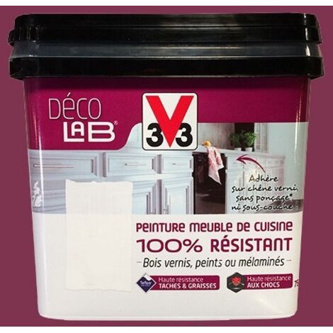 V33 – Peinture meuble de cuisine satinée 0,75 L – Résistante pour bois vernis et mélaminé – Finition lisse aubergine
