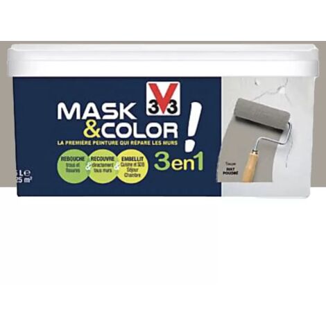 V33 – Peinture multisupports cuisine et salle de bain taupe 2,5 L – Rebouche les fissures jusqu'à 3 mm – Application directe sur murs abîmés