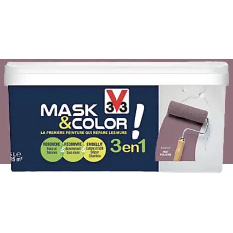 V33 – Peinture murale 3 en 1 bruyère 2,5 L – Finition mate – Rebouche fissures jusqu'à 3mm – Pour murs intérieurs et extérieurs