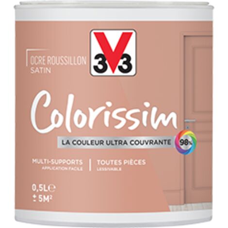 V33 – Peinture murale acrylique ultra-couvrante satin ocre roussillon 0,5 L – Résistante aux taches et chocs – Pour murs et boiseries
