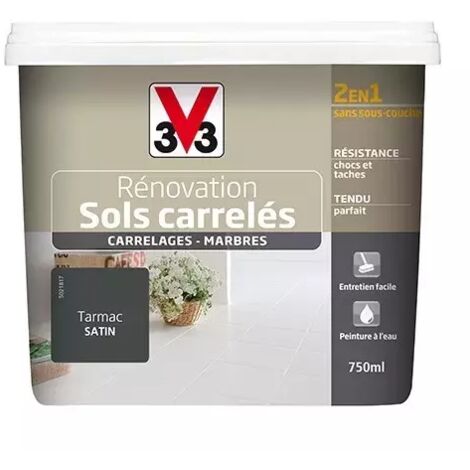 V33 – Peinture pour sol intérieur satin tarmac 0,75 L – Application directe sur carrelages et marbres – Peinture 2 en 1 sans couche préalable
