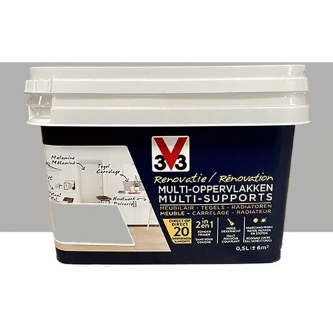 V33 – Peinture rénovation multi-supports gris lune 0,5 L – Application directe sans sous-couche – Convient pour murs, boiseries et meubles