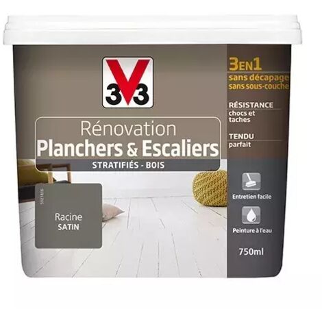 V33 – Peinture pour sol intérieur satin 0,75 L – Rénovation planchers et escaliers stratifiés – Directement applicable sans décapage