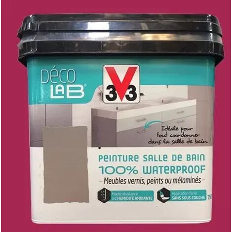 V33 – Peinture salle de bain satin 100% waterproof 0,75 L – Couleur cassis – Application sur surfaces verticales uniquement