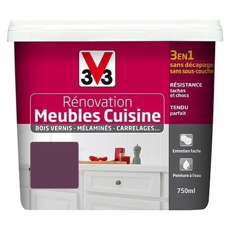 V33 Rénovation Meubles Cuisine (Bois vernis-Mélaminés-Stratifiés) Satin Cassis 0,75 L - Cassis