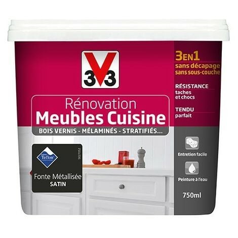 V33 Rénovation Meubles Cuisine (Bois vernis-Mélaminés-Stratifiés) Satin fonte métallisée 0,75 L