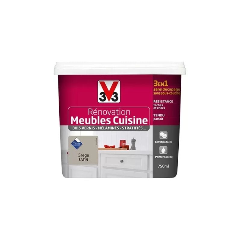 V33 - Rénovation Meubles Cuisine (Bois vernis-Mélaminés-Stratifiés) Satin Grège 0,75 l