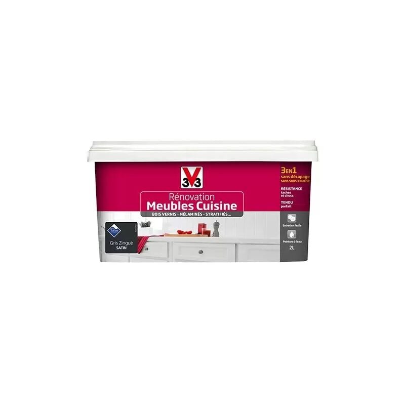 V33 - Rénovation Meubles Cuisine (Bois vernis-Mélaminés-Stratifiés) Satin Gris zingué 2 l