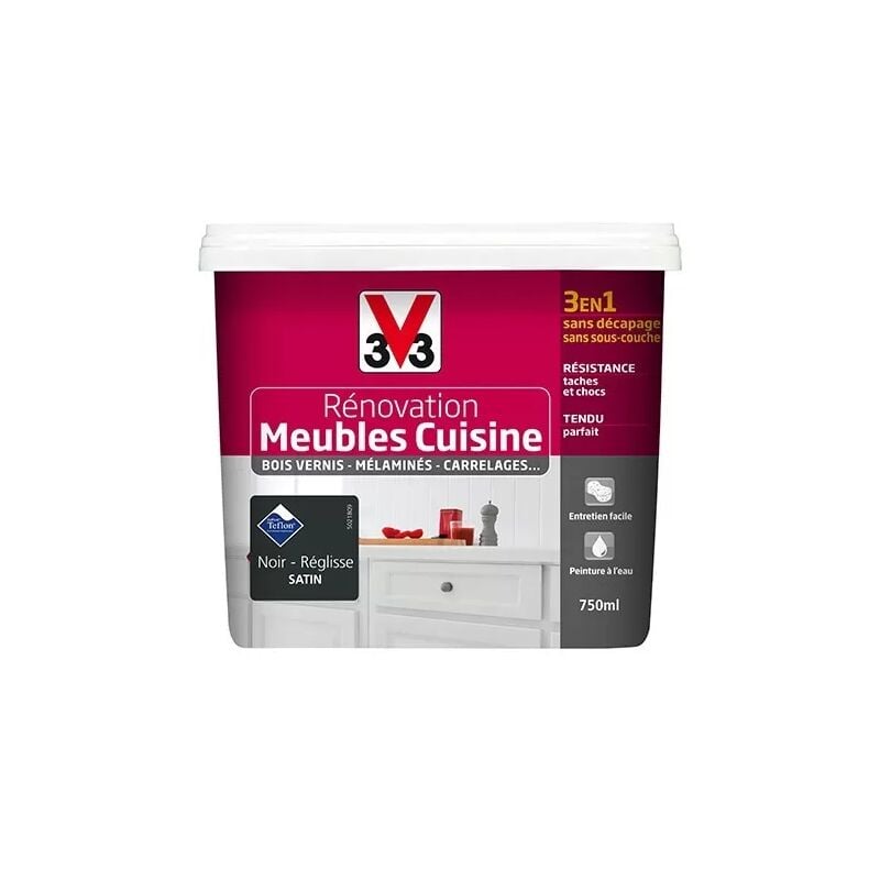 V33 - Rénovation Meubles Cuisine (Bois vernis-Mélaminés-Stratifiés) Satin Noir réglisse 0,75 l