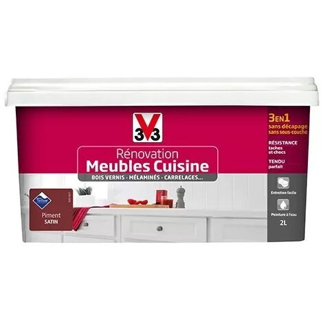 V33 Rénovation Meubles Cuisine (Bois vernis-Mélaminés-Stratifiés) Satin Piment 2 L