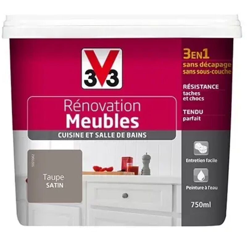 Rénovation Meubles Cuisine (Bois vernis-Mélaminés-Stratifiés) Satin Taupe 0,75 l - V33