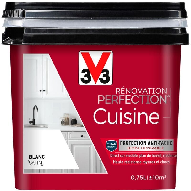 V33 - Peinture cuisine Rénovation perfection® satin 0,75L - Blanc