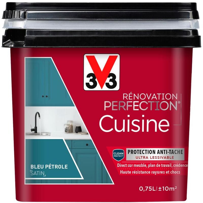 V33 - Peinture cuisine Rénovation perfection® Bleu pétrole satin 0,75L