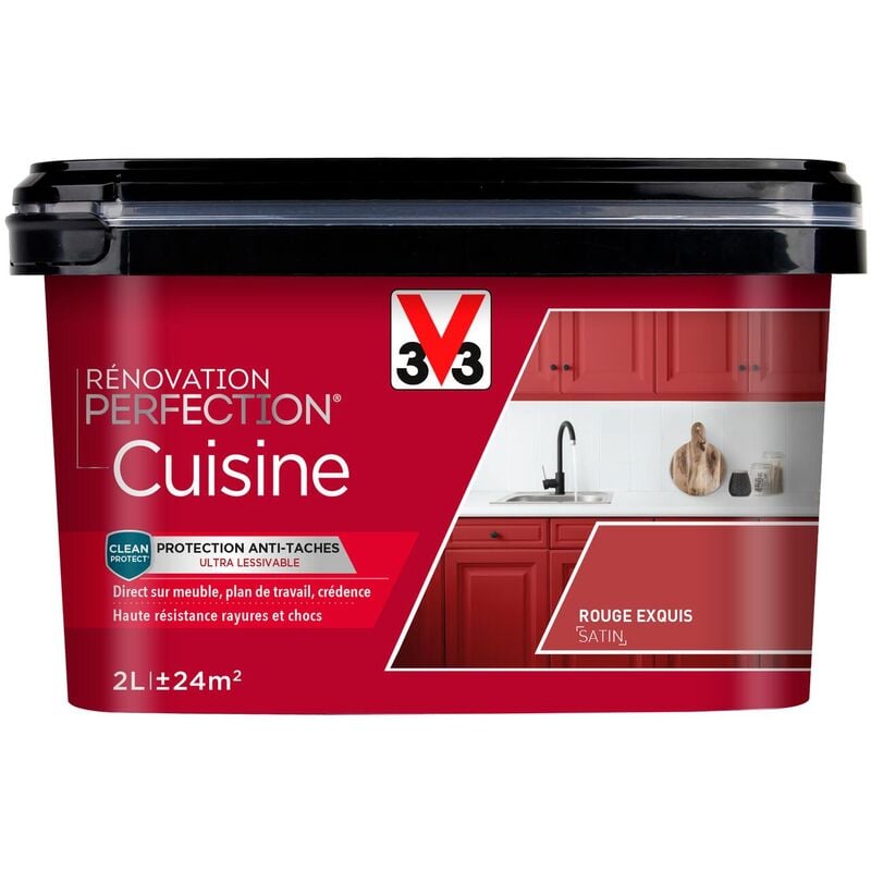 V33 - Peinture cuisine Rénovation perfection® Rouge exquis satin 2L