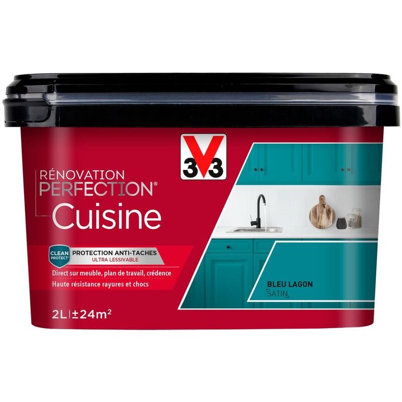 V33 - Peinture cuisine Rénovation perfection® Bleu lagon satin 2L