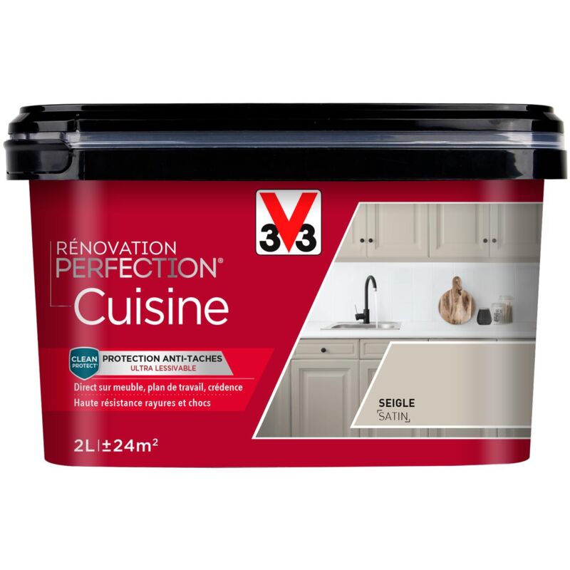 V33 - Peinture cuisine Rénovation perfection® Seigle satin 2L - Seigle