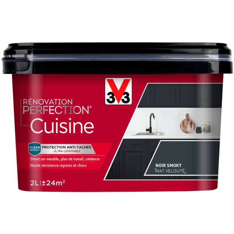 V33 - Peinture cuisine Rénovation perfection® Noir smoky mat 2L - Noir Smoky