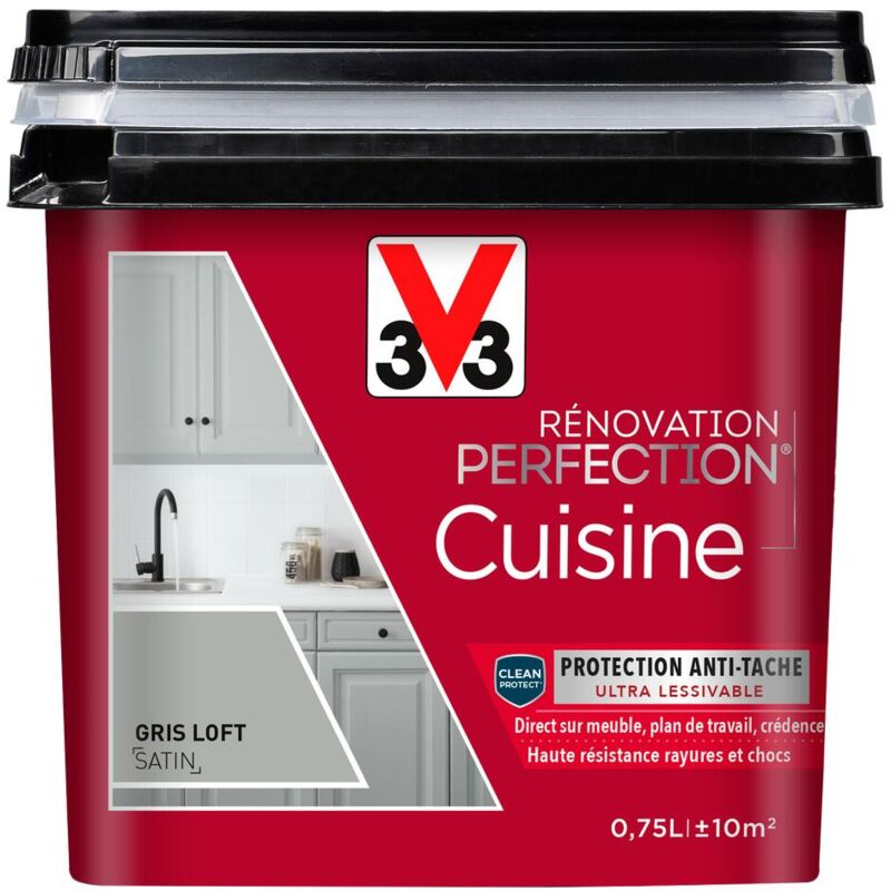 Peinture cuisine Rénovation perfection® V33 Gris loft satin 0,75L