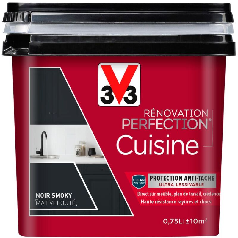 V33 - Peinture cuisine Rénovation perfection® Noir smoky mat 0,75L - Noir Smoky