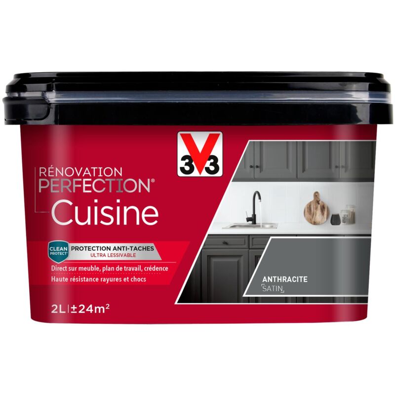 Peinture cuisine Rénovation perfection® V33 Gris anthracite satin 2L - Gris Anthracite