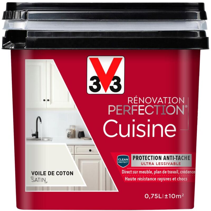 V33 - Peinture cuisine Rénovation perfection® Voile de coton satin 0,75L - Voile de coton