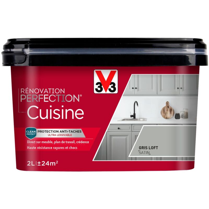 V33 - Peinture cuisine Rénovation perfection® Gris loft satin 2L - Gris Loft