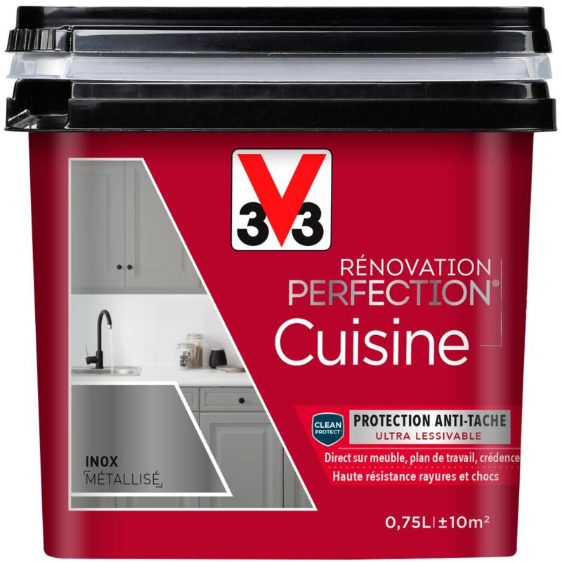 V33 - Peinture cuisine Rénovation perfection® Inox métallisé 0,75L - Inox