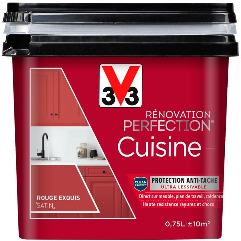 Peinture cuisine Rénovation perfection® V33 Rouge exquis satin 0,75L - Rouge Exquis