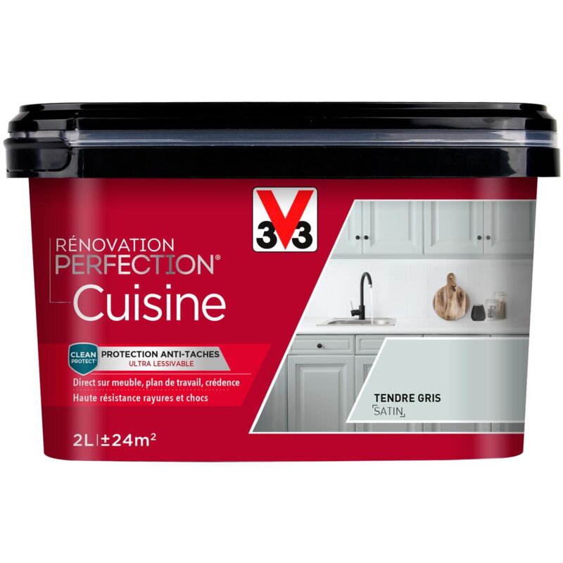 Peinture cuisine Rénovation perfection® V33 Tendre gris satin 2L - Tendre Gris