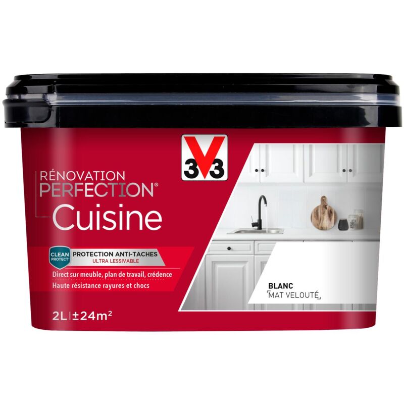 V33 - Peinture cuisine Rénovation perfection® blanc mat 2L - Blanc