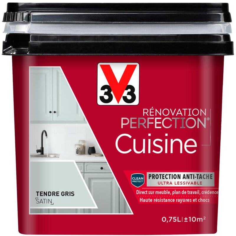 V33 - Peinture cuisine Rénovation perfection® Tendre gris satin 0,75L - Tendre Gris