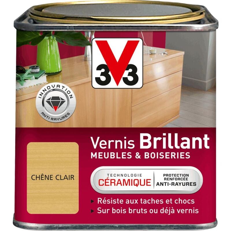 V33 - Vernis intérieur Meubles et boiseries Chêne clair Brillant 0,5L
