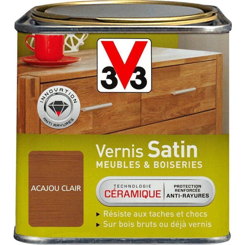 V33 - Vernis intérieur Meubles et boiseries Acajou clair Satin 0,5L