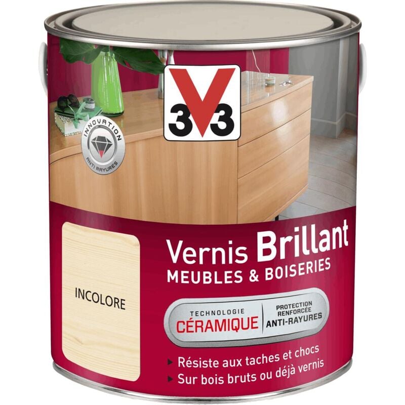 V33 - Vernis intérieur Meubles et boiseries Incolore Brillant 2,5L