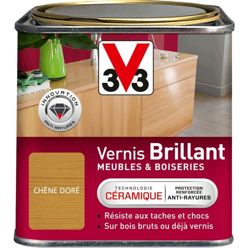 V33 - Vernis intérieur Meubles et boiseries Chêne doré Brillant 0,5L