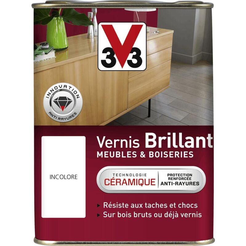 V33 - Vernis intérieur Meubles et boiseries Incolore Brillant 1L