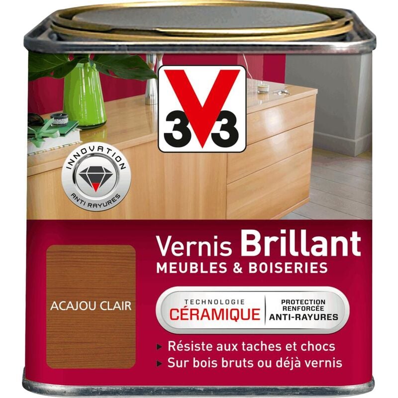 V33 - Vernis intérieur Meubles et boiseries Acajou clair Brillant 0,5L