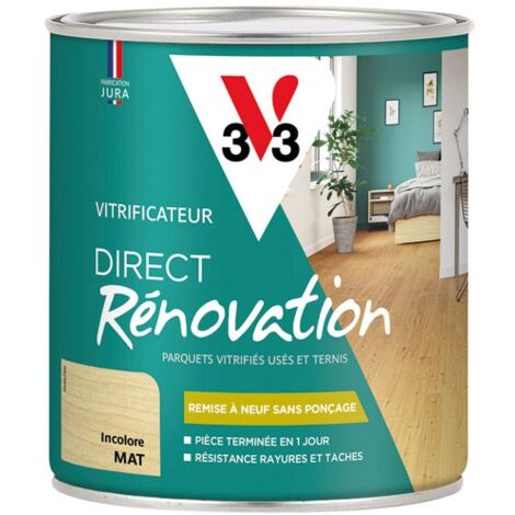 V33 – Vitrificateur rénovation incolore mat pour parquet – 0.75 litre – Protection durable contre taches et rayures – Compatible chauffage au sol