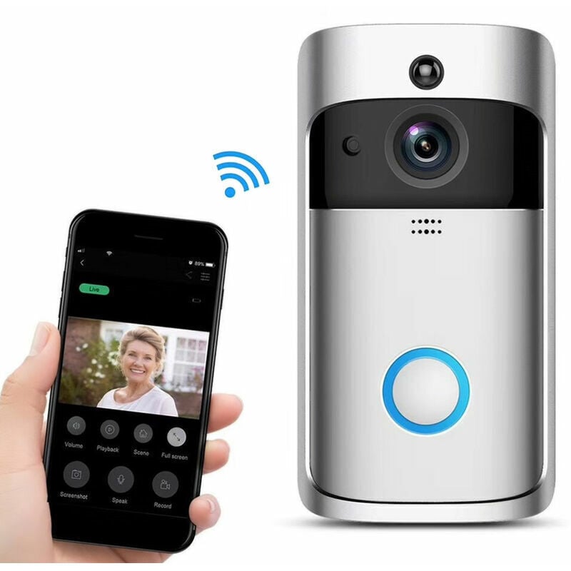 V5 Caméra De Sonnette Vidéo Sans Fil Hd 720P Wifi, Caméra De Sécurité à Domicile Avec Audio 2 Canaux/Détection De Mouvement/Vision Nocturne